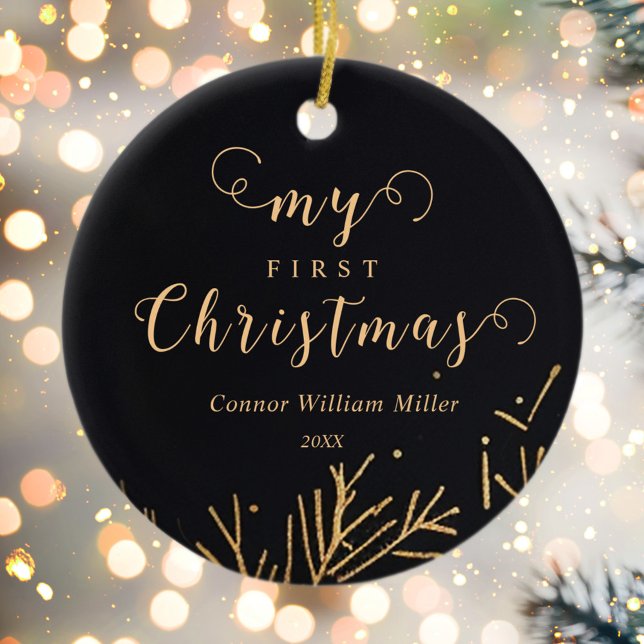 Ornamento De Cerâmica Moderno Elegante Meu Primeiro Natal Feriado (Modern Elegant My First Christmas Baby Holiday Ceramic Ornament)