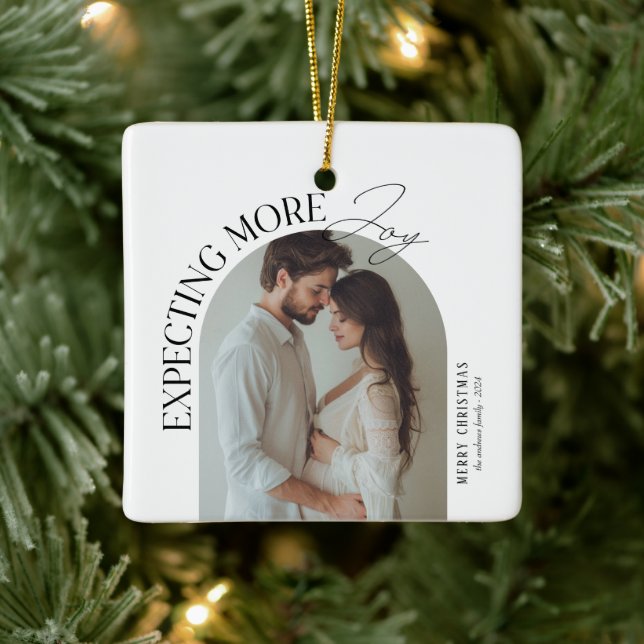 Ornamento De Cerâmica Moderno Esperando Mais Alegria Bebê Foto Natal (Árvore)