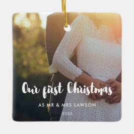 Ornamento De Cerâmica Moderno Nossa Primeira Foto de casal de Natal