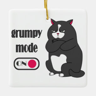 Ornamento De Cerâmica Modo rabugento em gato gordo engraçado