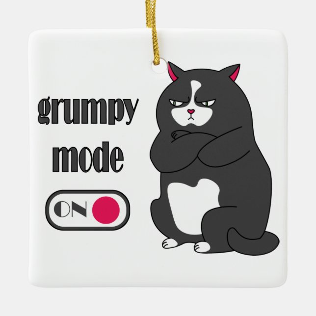 Ornamento De Cerâmica Modo rabugento em gato gordo engraçado (Frente)