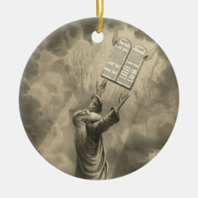Ornamento De Cerâmica Moisés recebendo a Lei Os Dez Mandamentos (Frente)