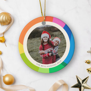 Ornamento De Cerâmica Moldura Colorida Arco-íris com Nome Personalizado