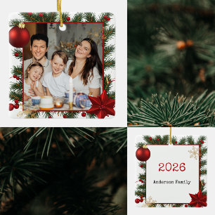 Ornamento De Cerâmica Moldura de ano novo com estrela vermelha Foto Famí