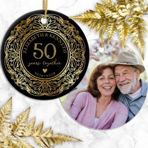 Ornamento De Cerâmica Moldura de Renda Dourada Falsa Aniversário de 50 A