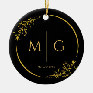 Ornamento De Cerâmica Moldura Floral Monograma Personalizado Elegante