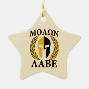 Ornamento De Cerâmica Molon Labe Spartan Mask Laurels Beige Decor