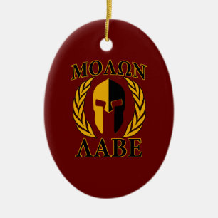 Ornamento De Cerâmica Molon Labe Spartan Mask Laurels Burgundy Vermelho