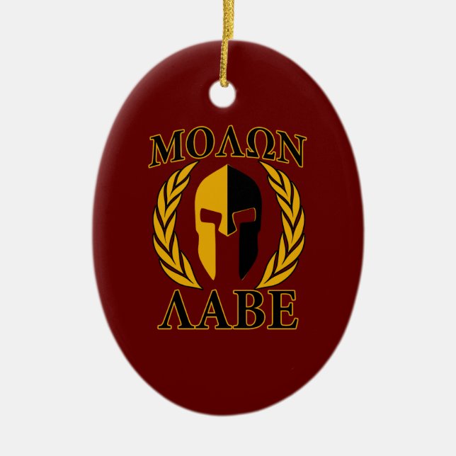 Ornamento De Cerâmica Molon Labe Spartan Mask Laurels Burgundy Vermelho (Frente)