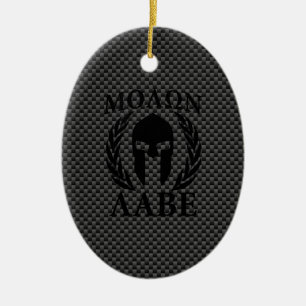 Ornamento De Cerâmica Molon Labe Spartan Warrior Laurels Carbon Style