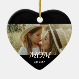 Ornamento De Cerâmica Mom Est. Black White Script Mothers Day Photo  Cer