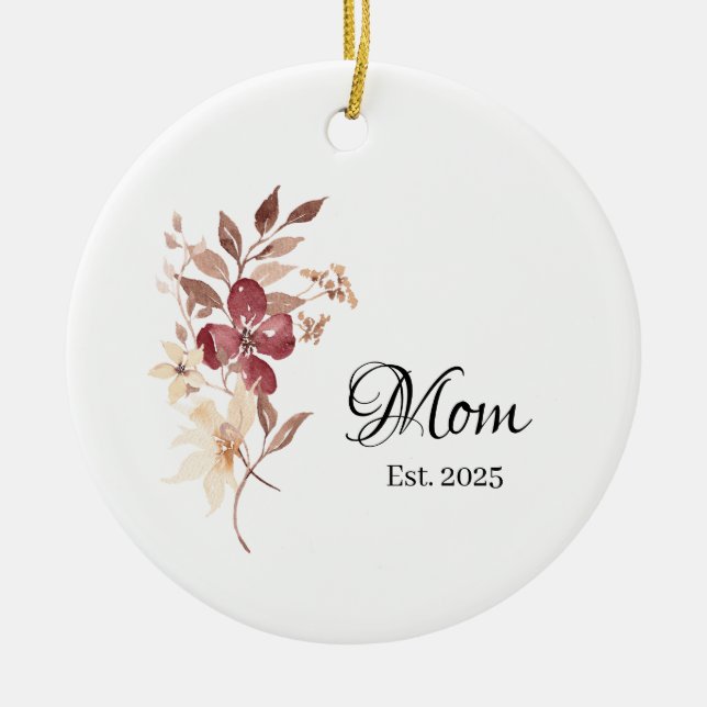 Ornamento De Cerâmica Mom Est. Year – New Mom Milestone (Frente)