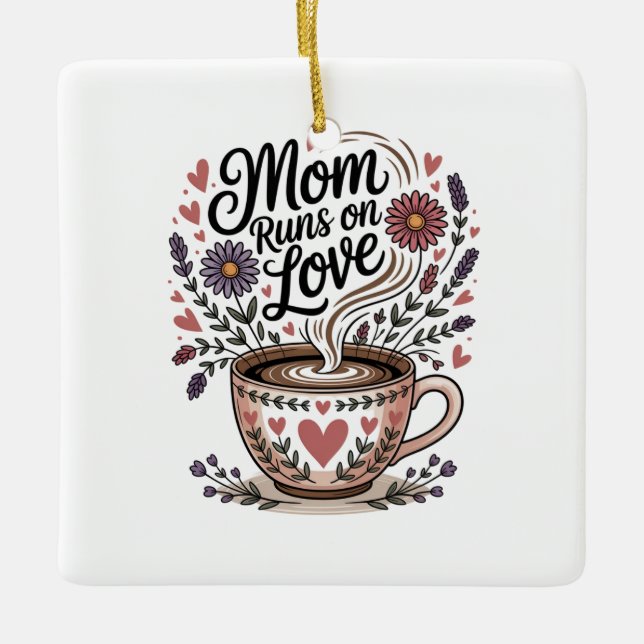 Ornamento De Cerâmica Mom Runs On Love (Frente)
