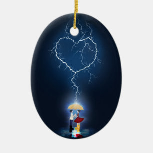 Ornamento De Cerâmica Momento de "Amor" sob um Personagem de Guarda-chuv