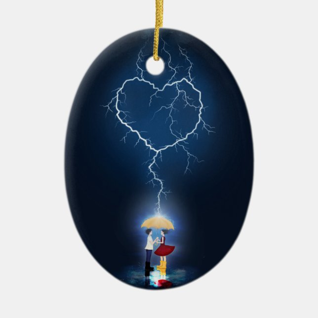 Ornamento De Cerâmica Momento de "Amor" sob um Personagem de Guarda-chuv (Frente)