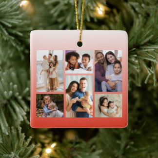 Ornamento De Cerâmica Momentos em foco: Colagem personalizável de 6 foto