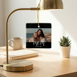 Ornamento De Cerâmica MomEstablished Black White Script Photo