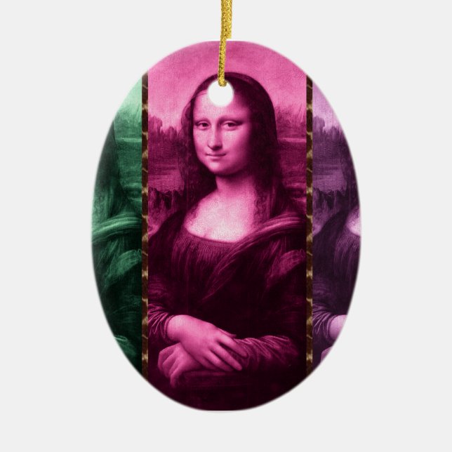 Ornamento De Cerâmica Mona Lisa Animal Imprime Púrpura Rosa Verde (Frente)