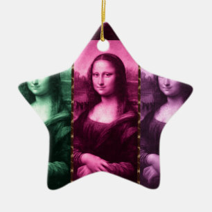 Ornamento De Cerâmica Mona Lisa Animal Imprime Púrpura Rosa Verde