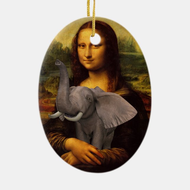 Ornamento De Cerâmica Mona Lisa Com Elefante (Verso)