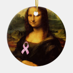 Ornamento De Cerâmica Mona Lisa Com Fita Rosa