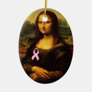 Ornamento De Cerâmica Mona Lisa Com Fita Rosa