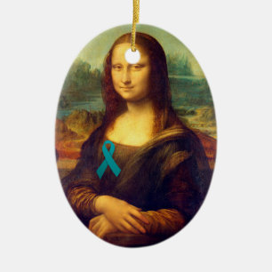 Ornamento De Cerâmica Mona Lisa Com Fita Teal