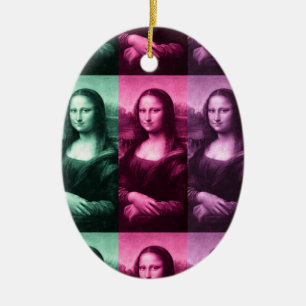 Ornamento De Cerâmica Mona Lisa Green Pink Cerâmica Ornament