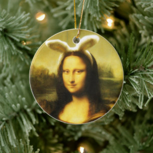 Ornamento De Cerâmica Mona Lisa Orelhas de Coelho Páscoa
