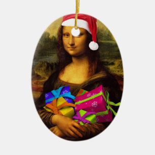 Ornamento De Cerâmica Mona Lisa With Christmas Packages