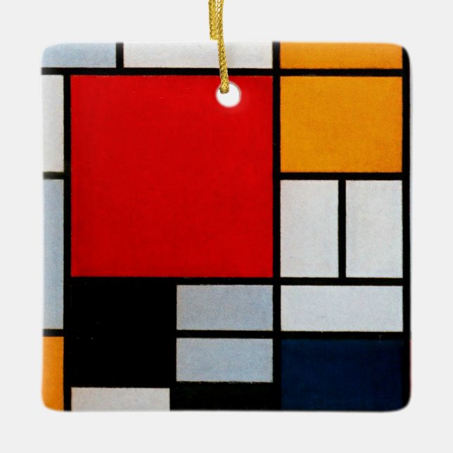 Ornamento De Cerâmica Mondrian - Composição com grande plano vermelho (Frente)