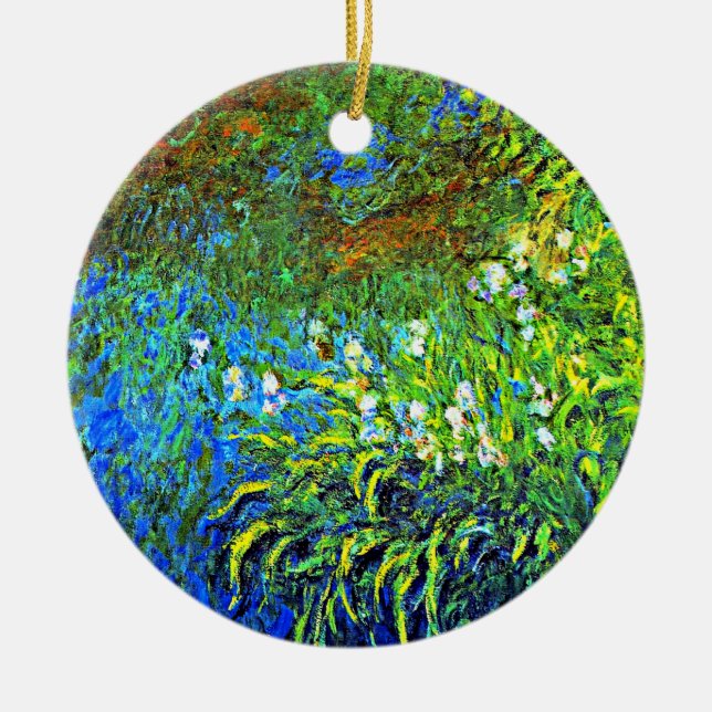 Ornamento De Cerâmica Monet - Íris no Sea Rosa Pond, famosa pintura (Frente)