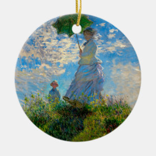 Ornamento De Cerâmica Monet Mulher Guarda-Sol Impressionismo