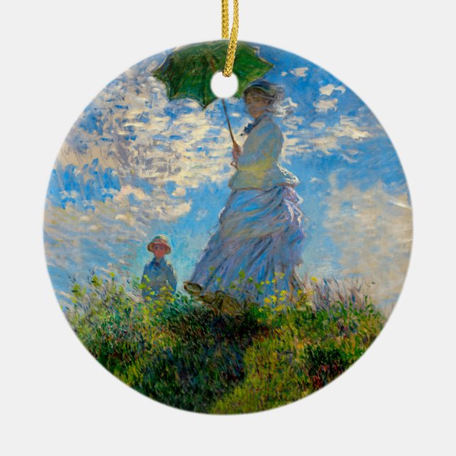 Ornamento De Cerâmica Monet Mulher Guarda-Sol Impressionismo (Frente)