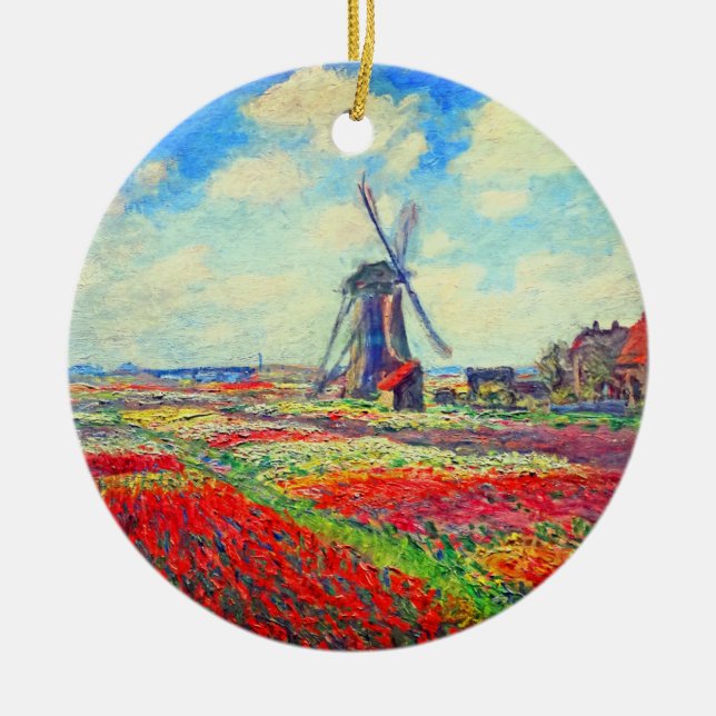 Ornamento De Cerâmica Monet Tulips Windmill (Frente)