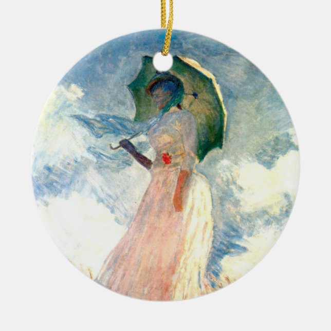 Ornamento De Cerâmica Monet Woman com Parasol à esquerda (Frente)
