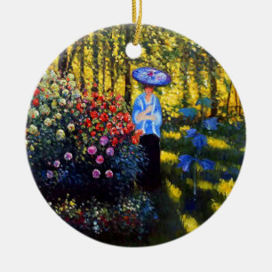 Ornamento De Cerâmica Monet Woman com Parasol no Jardim