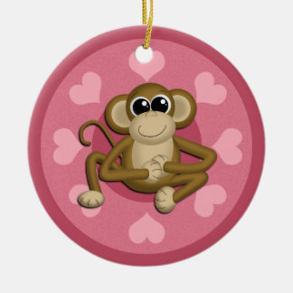 Ornamento De Cerâmica Monkey Me Pink Love Cerâmica Ornament