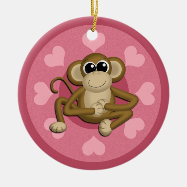 Ornamento De Cerâmica Monkey Me Pink Love Cerâmica Ornament (Frente)