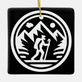 Ornamento De Cerâmica Monocromático da Aventura de Montanha Hiker Minima