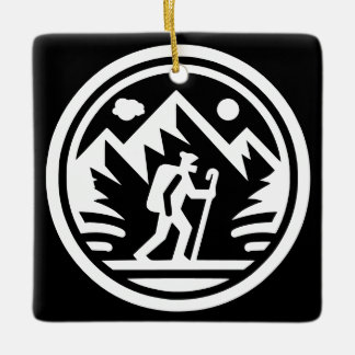 Ornamento De Cerâmica Monocromático da Aventura de Montanha Hiker Minima