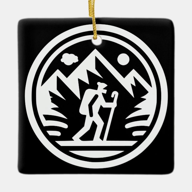 Ornamento De Cerâmica Monocromático da Aventura de Montanha Hiker Minima (Frente)