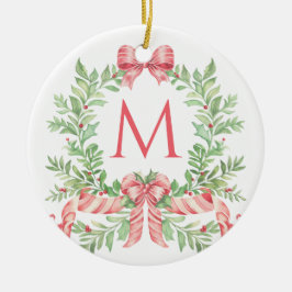 Ornamento De Cerâmica Monogram Christmas Wreath
