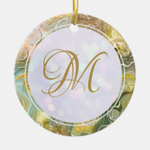 Ornamento De Cerâmica Monograma Abstrato inicial mármore Dourado Elegant