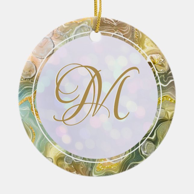 Ornamento De Cerâmica Monograma Abstrato inicial mármore Dourado Elegant (Frente)