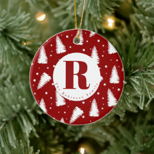 Ornamento De Cerâmica Monograma Árvores de Natal Brancas