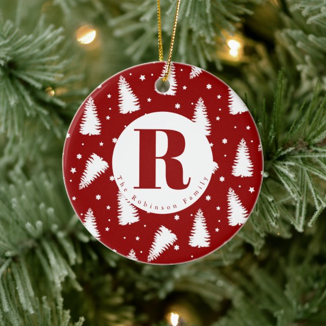 Ornamento De Cerâmica Monograma Árvores de Natal Brancas (Árvore)