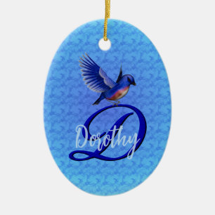 Ornamento De Cerâmica Monograma Bluebird Inicial D Personalizado