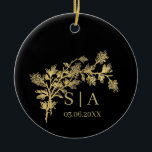 Ornamento De Cerâmica Monograma Botânico de Folha de Ouro Personalizada<br><div class="desc">Monograma Botânico de Folha de Ouro Personalizada de Luxo Moderno</div>