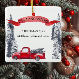 Ornamento De Cerâmica Monograma, Caminhão Vermelho de Natal, Floresta